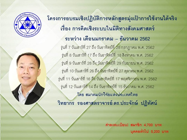 โครงการอบรมเชิงปฏิบัติการหลักสูตรมุ่งเป้าการใช้งานได้จริง เรื่อง การคิดเชิงระบบในมิติทางสังคมศาสตร์  (Systematic Thinking in Social Science) 